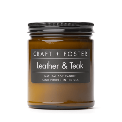 Craft + Foster Candle 8oz Leather & Teak - Natural Soy Wax Candle